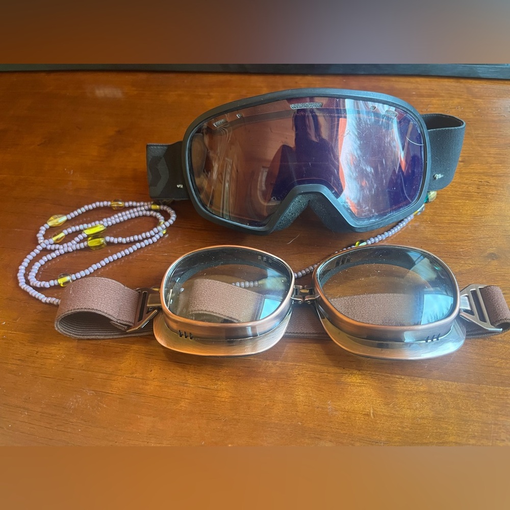 Burning man Scott tinted and clear goggles beaded